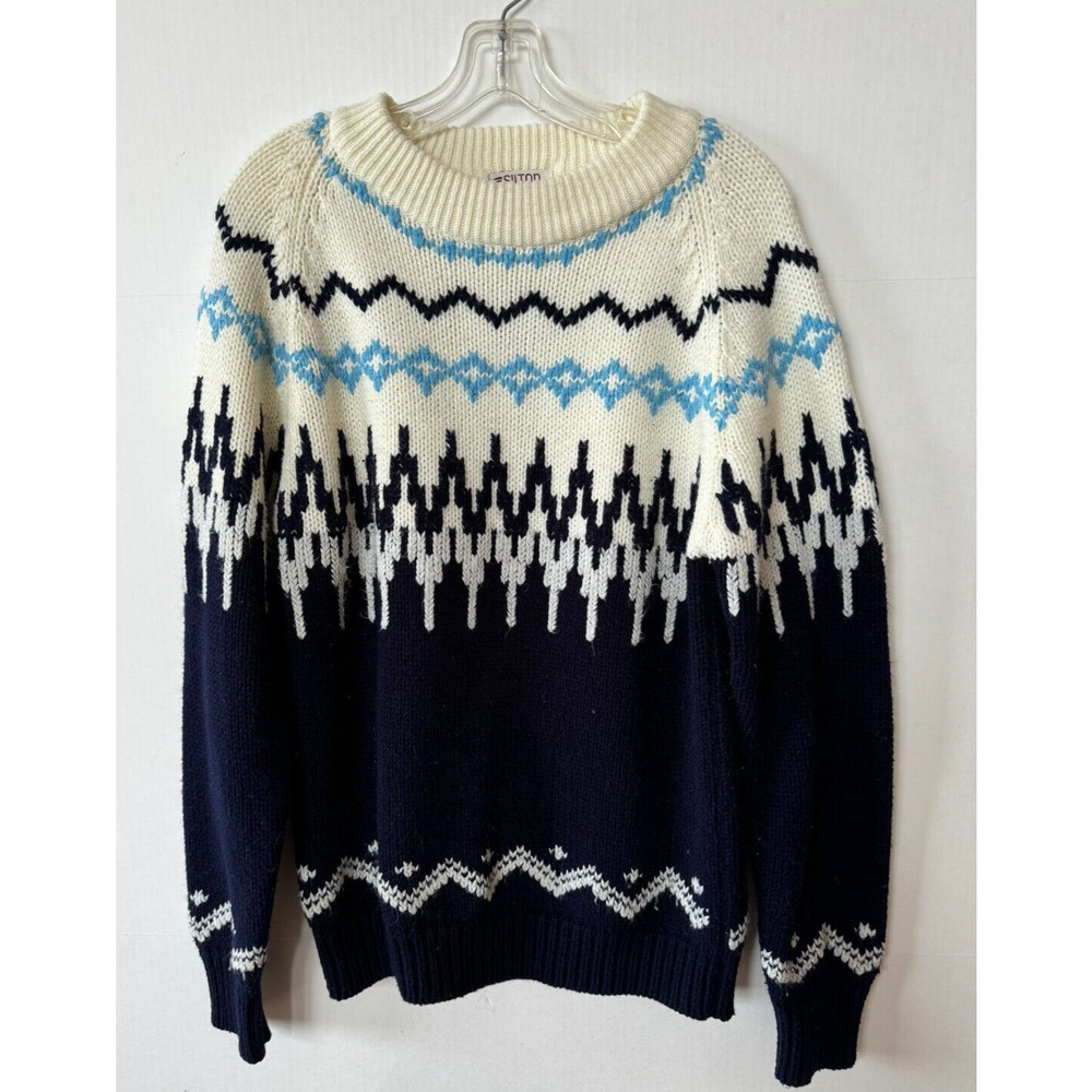 Vintage Silton Of California Nordic Fair Isle Pullover Crewneck L Large Blue
